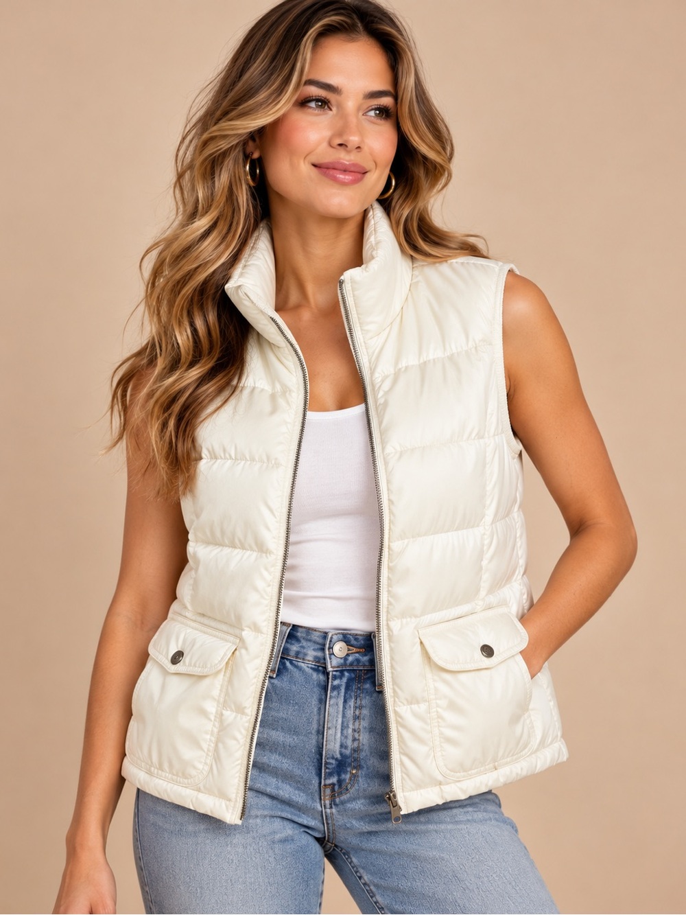 Ann Taylor LOFT White Puffer Vest Size Small Winter